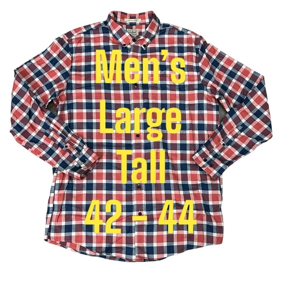 Men's L.L. Bean Large Tall Button Front Shirt Plaid Red Blue Long Sleeve Casual - Picture 3 of 11
